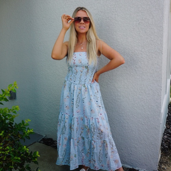 HYFVE Dresses & Skirts - Light Blue Floral Tiered Maxi Dress - Women